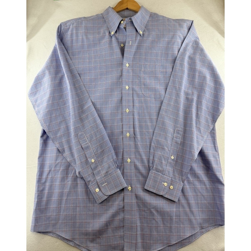 Brooks Brothers 346 Long Sleeve Shirt Men's 17-6/7 Blue Red Non-Iron Cotton EUC